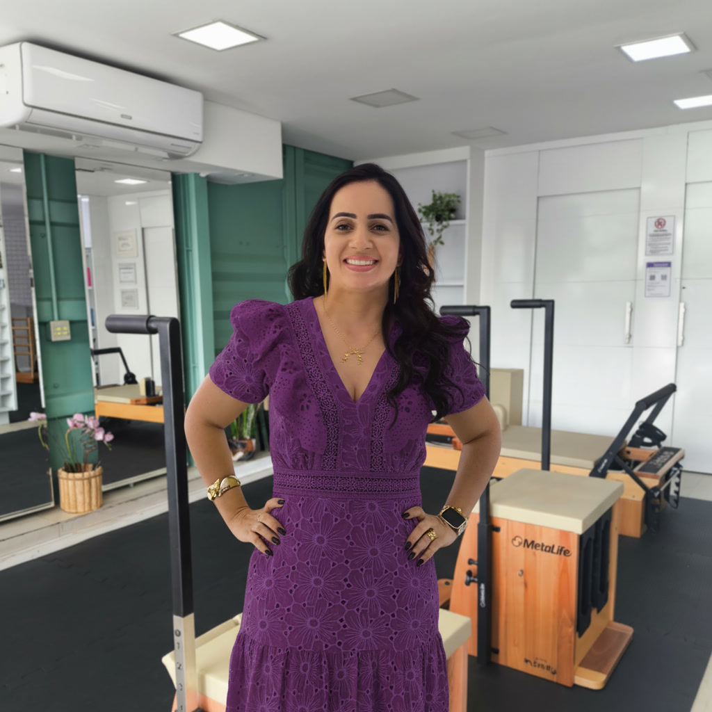 Fisioterapeuta do Vitta Sul Pilates orientando aluno iniciante durante aula de Pilates clínico em Uberlândia